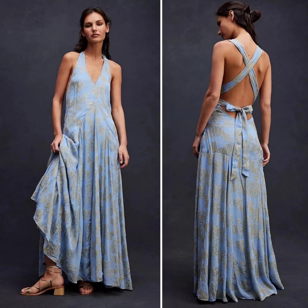 Free People Backless Blue and Gold Dress
